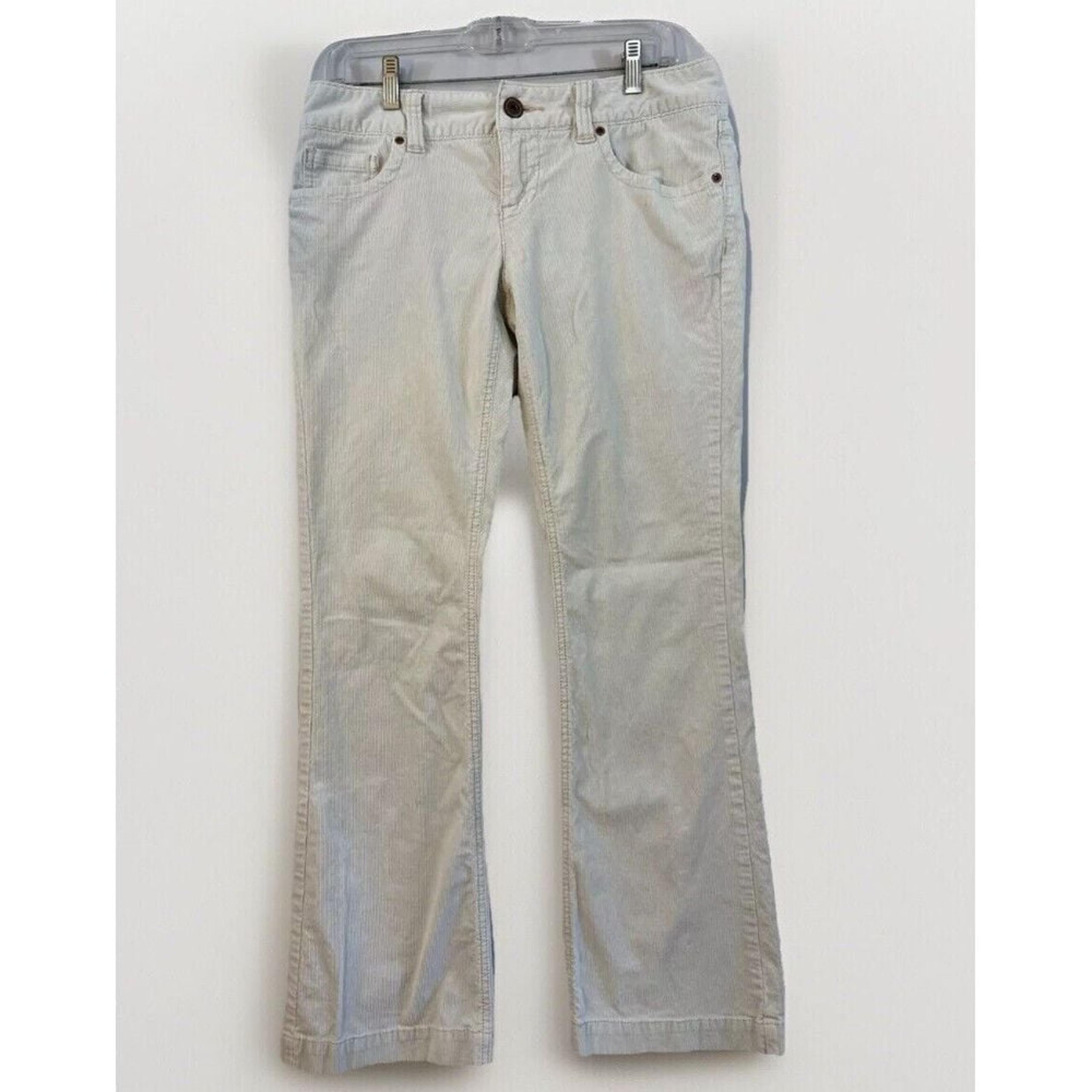 American Eagle Corduroy Jeans Womens 8 (34x32) Ivory Flare Stretch Flap Pockets
