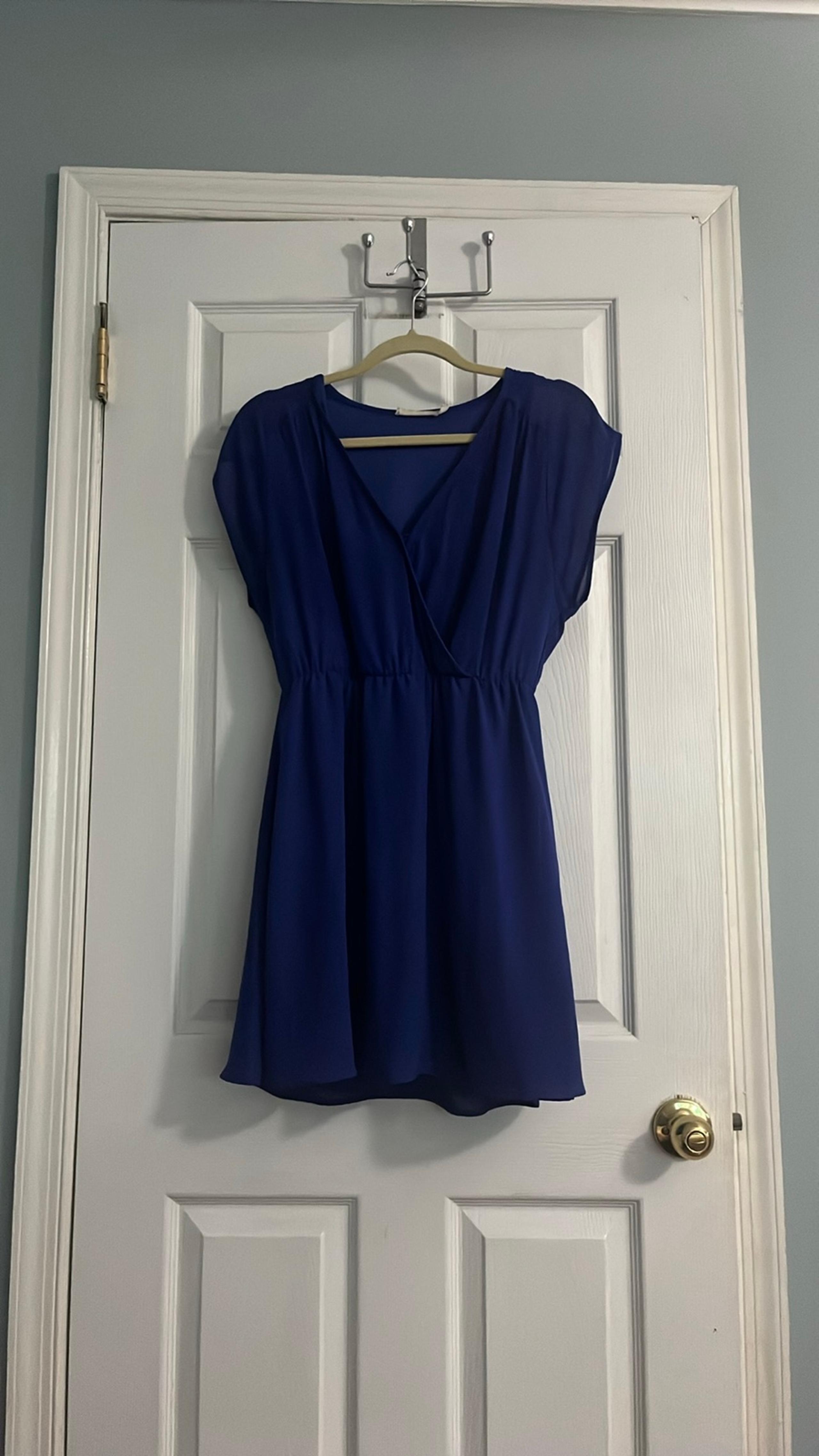 Lush Royal Blue V Neck Flutter Sleeve Dress