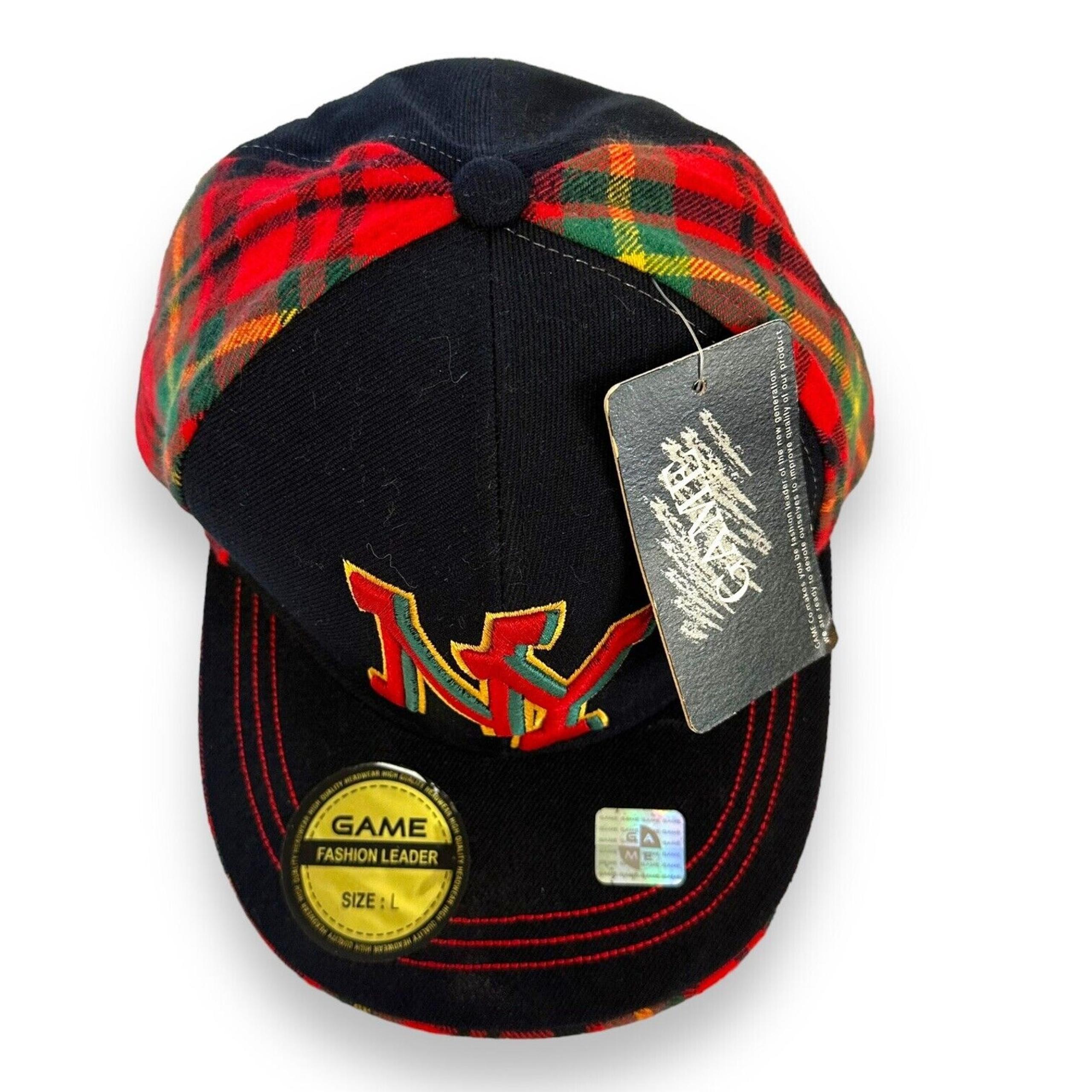 GAME NY Baseball Hat New York Black Rasta Colors Plaid Unisex New Size Large