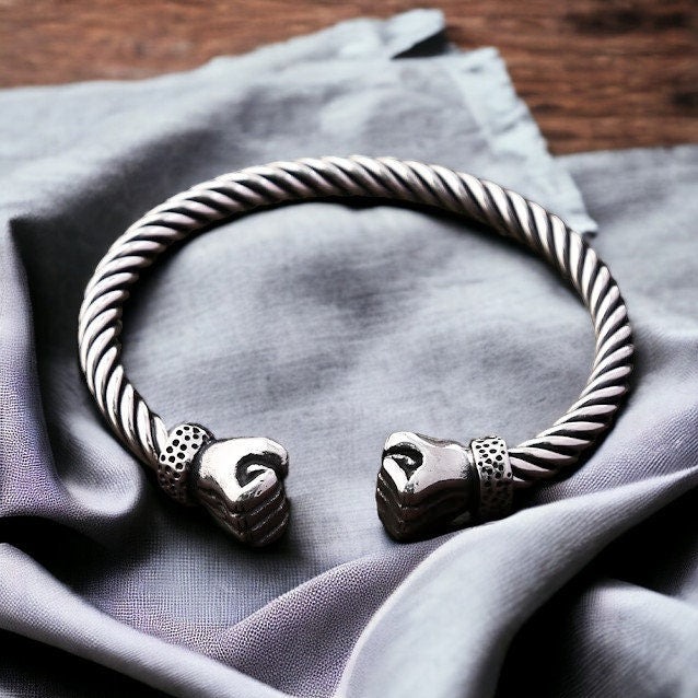 Black Power Fist Bangle Cuff Stainless Steel 8 Inch Bracelet