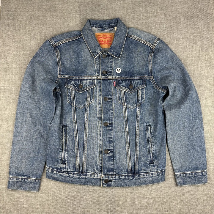 Levis Strauss & Co. Mens Medium Denim Jacket With Red & Blue Stripes