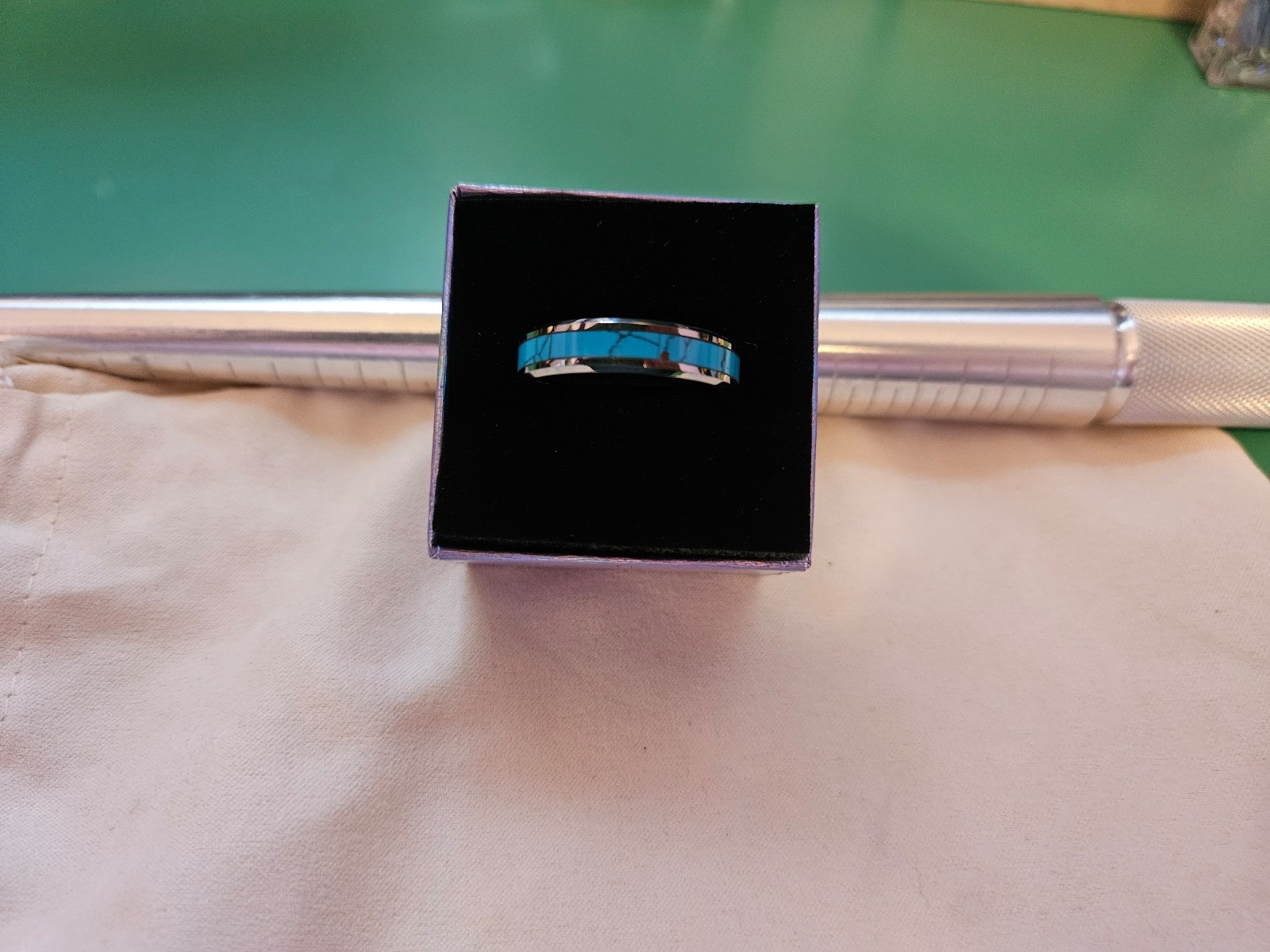 Tungsten turquoise ring, size 14