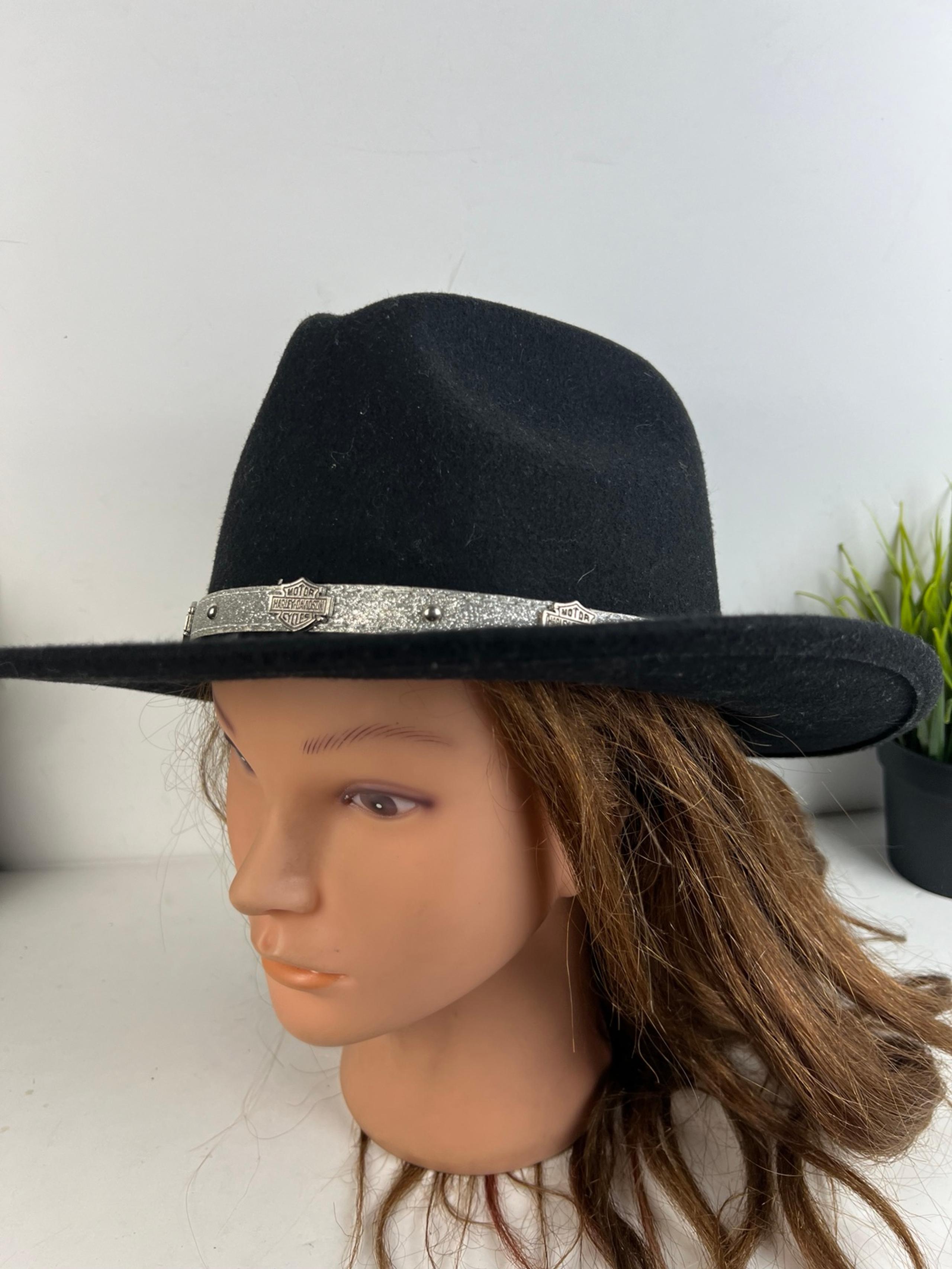 Vintage Harley Davidson Cowboy Hat Western Medium Black 100% Wool USA Women