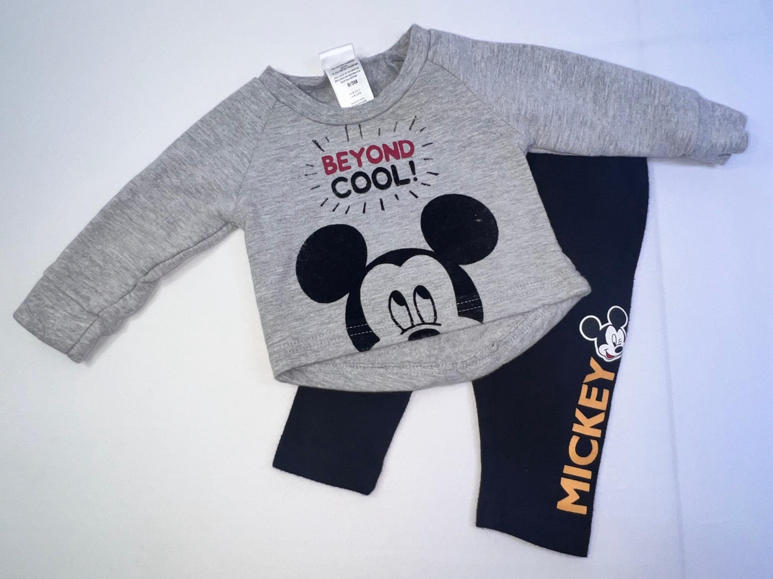 Disney Baby 0/3M Mickey Mouse Long Sleeve Textured Sweatshirt & Pants Outfit Set