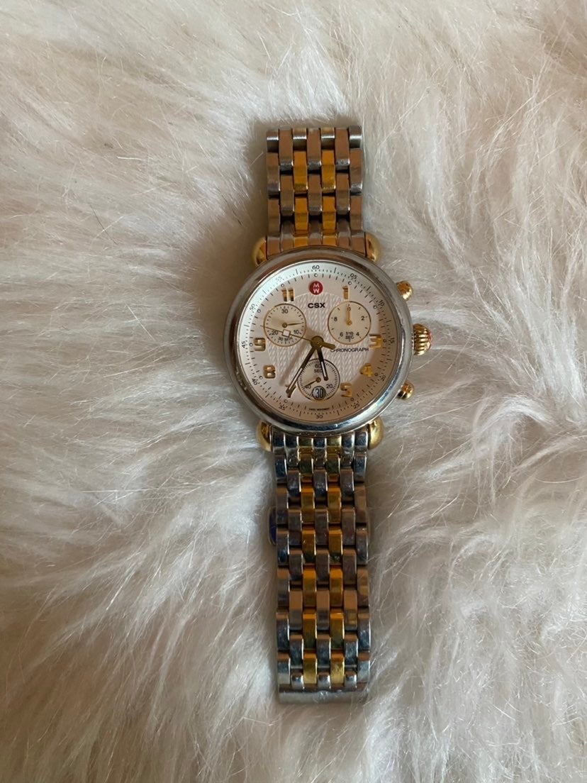 michele two tone round watch