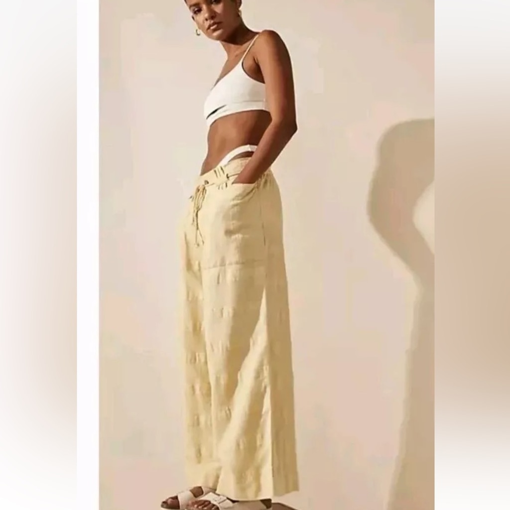 Free People Carry On Cargo Trousers Sz XSS Neutral Linen Blend Wide Leg
