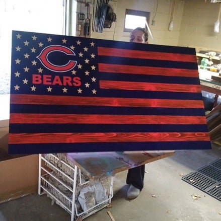 Chicago Bears Wood Flag and Sign - 20x12 - High Quality - Made to order