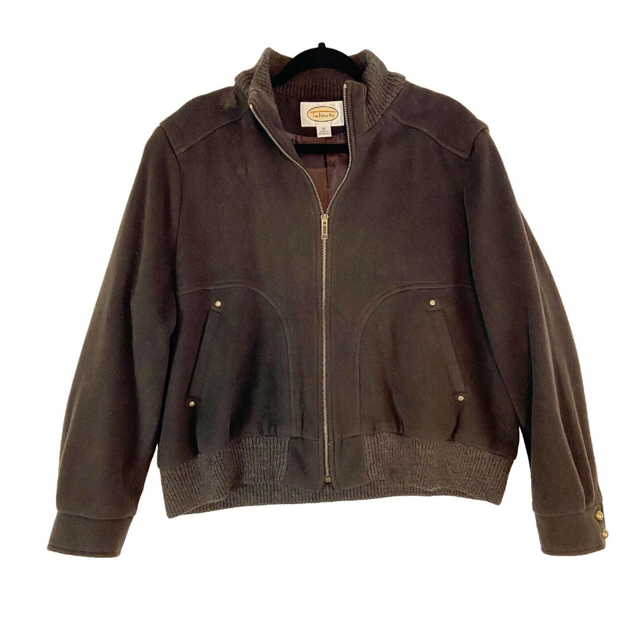 Talbots Bomber Jacket Women's XL Brown Wool Cashmere Full Zip Up Pockets