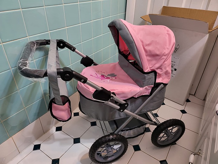 Bayer Design Baby Doll Trendy Pram in Grey/Pink, 67 x 41 x 68 centimeters, 13008
