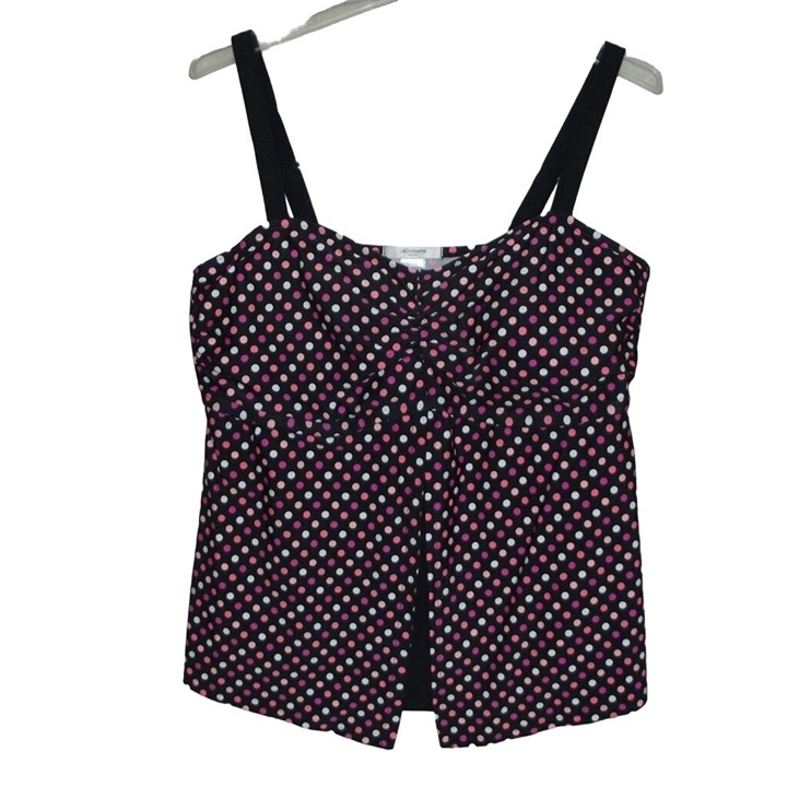Liz Claiborne Tankini Top Womens 22W Swimsuit Swim Suit black polkadot