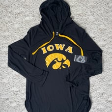 New Sz LG Women’s Iowa Hawkeyes Colosseum Hooded Long Sleeve Shirt Black/Gold