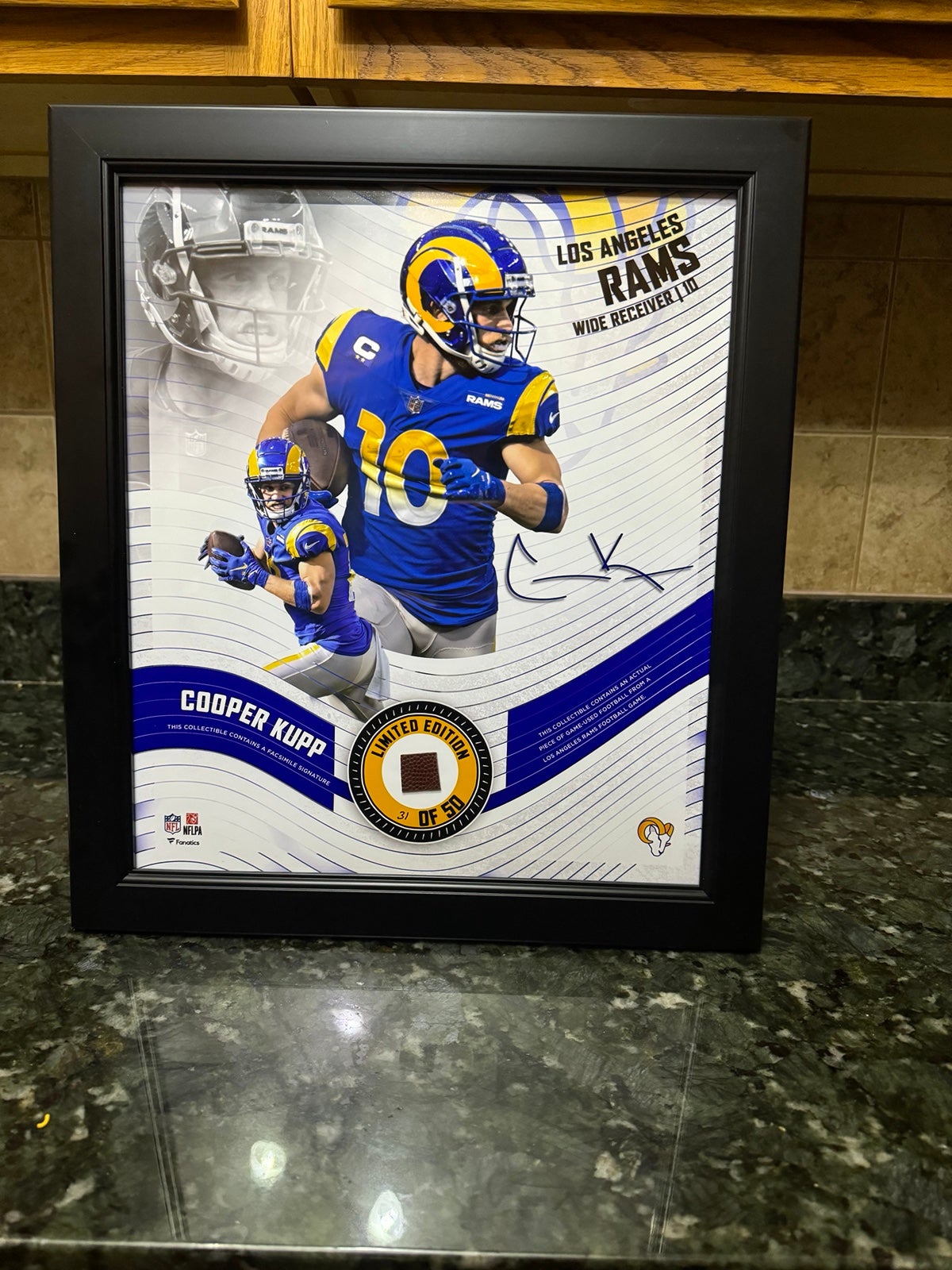 Authentic NFL Rams Cooper Kupp Framed 15x17 Game used display 31/50