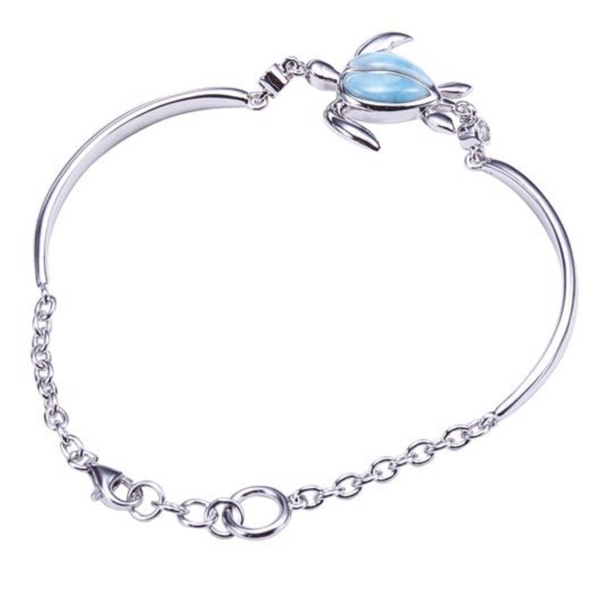 Silverturtle larimar inlay bar bracelet