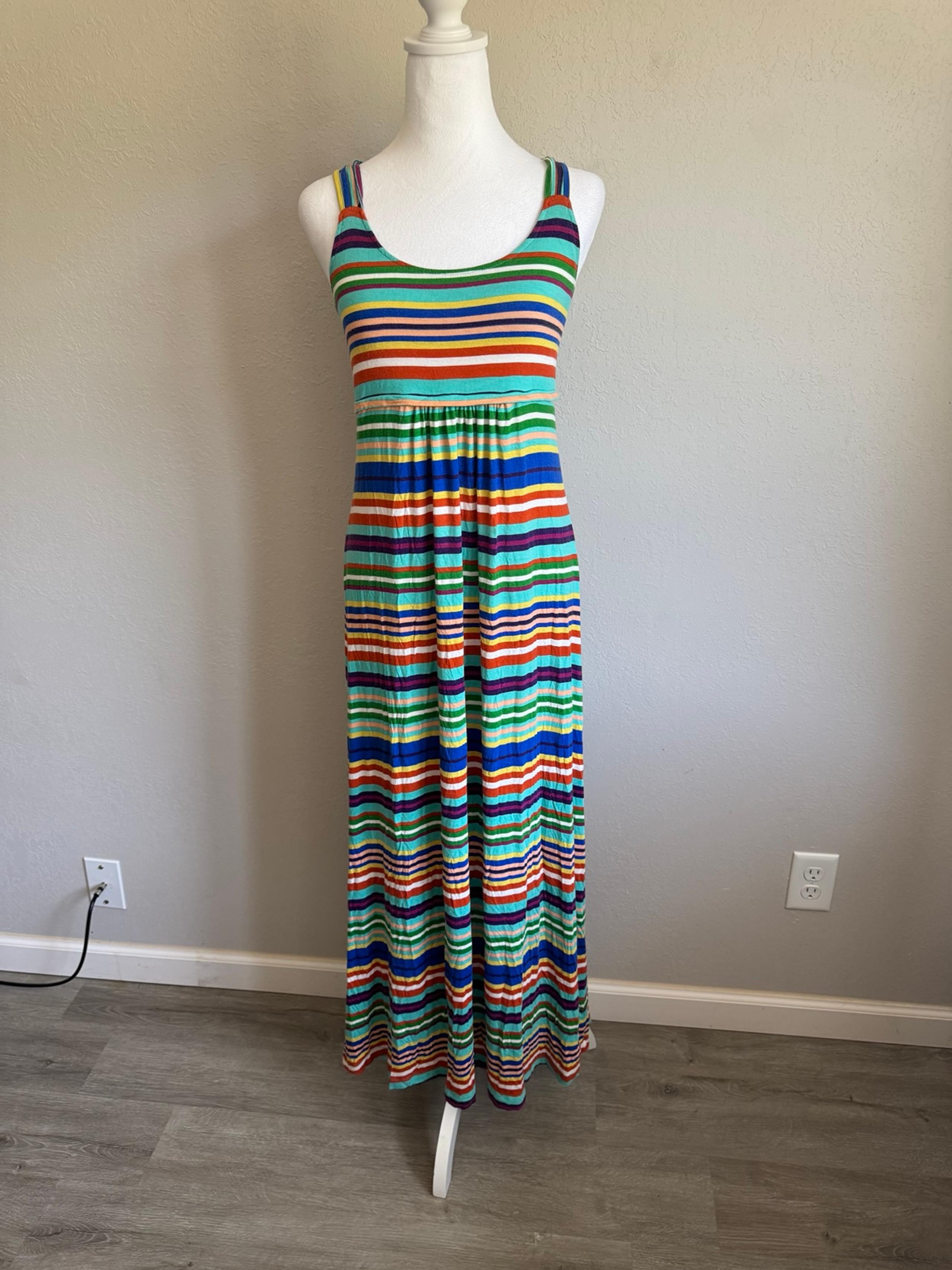 Calvin Klein Blue Orange Multi Stripe Strappy Racerback Maxi Sundress Womens 8