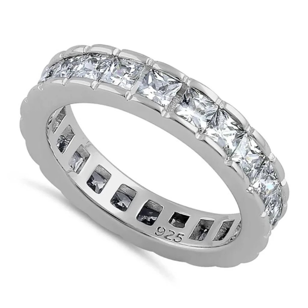Size 5, 925 STERLING SILVER Princess Cut Channel Set CZ Eternity Band Ring