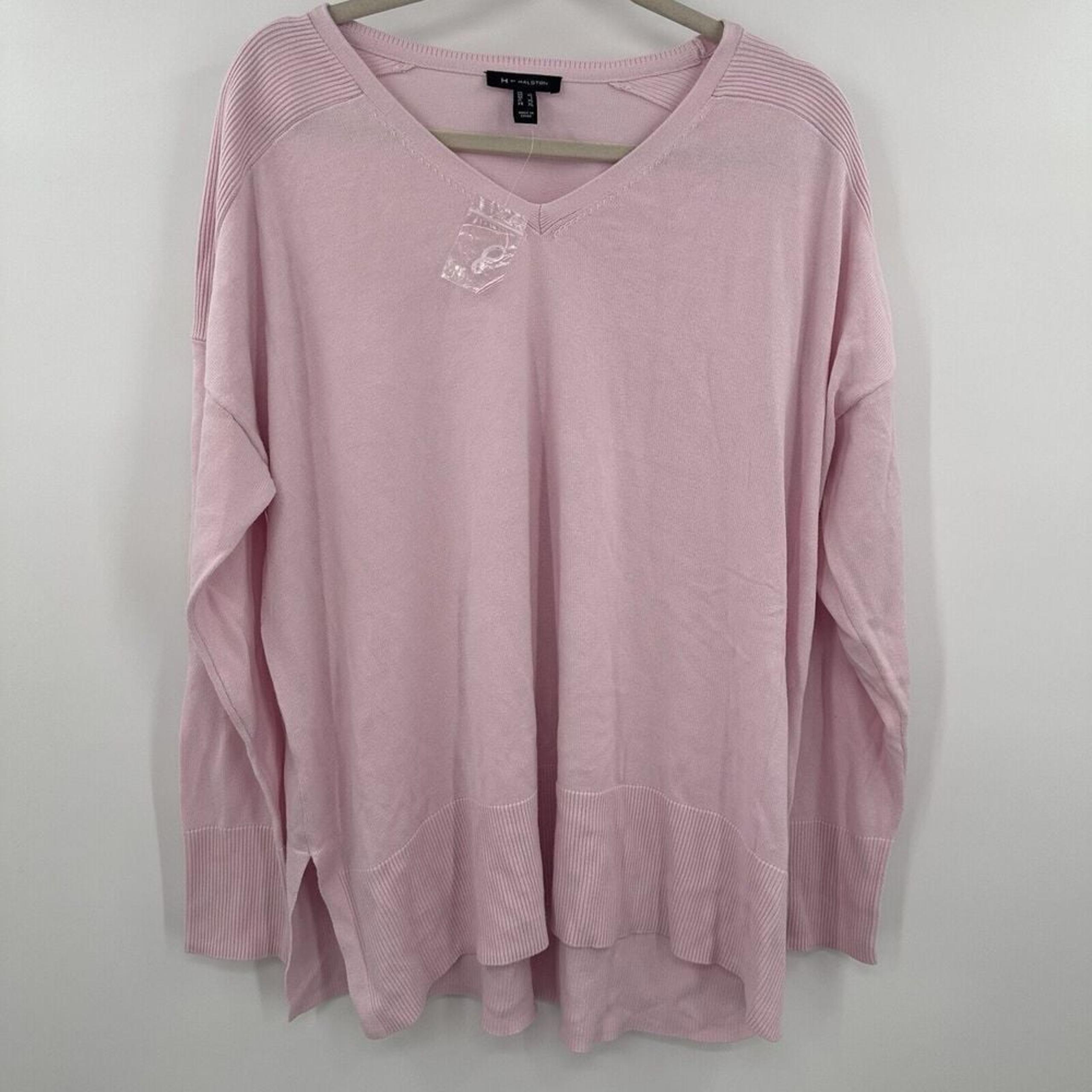 NWOT H by Halston Pink Long Sleeve Ribbed Blouse Top Sz Large