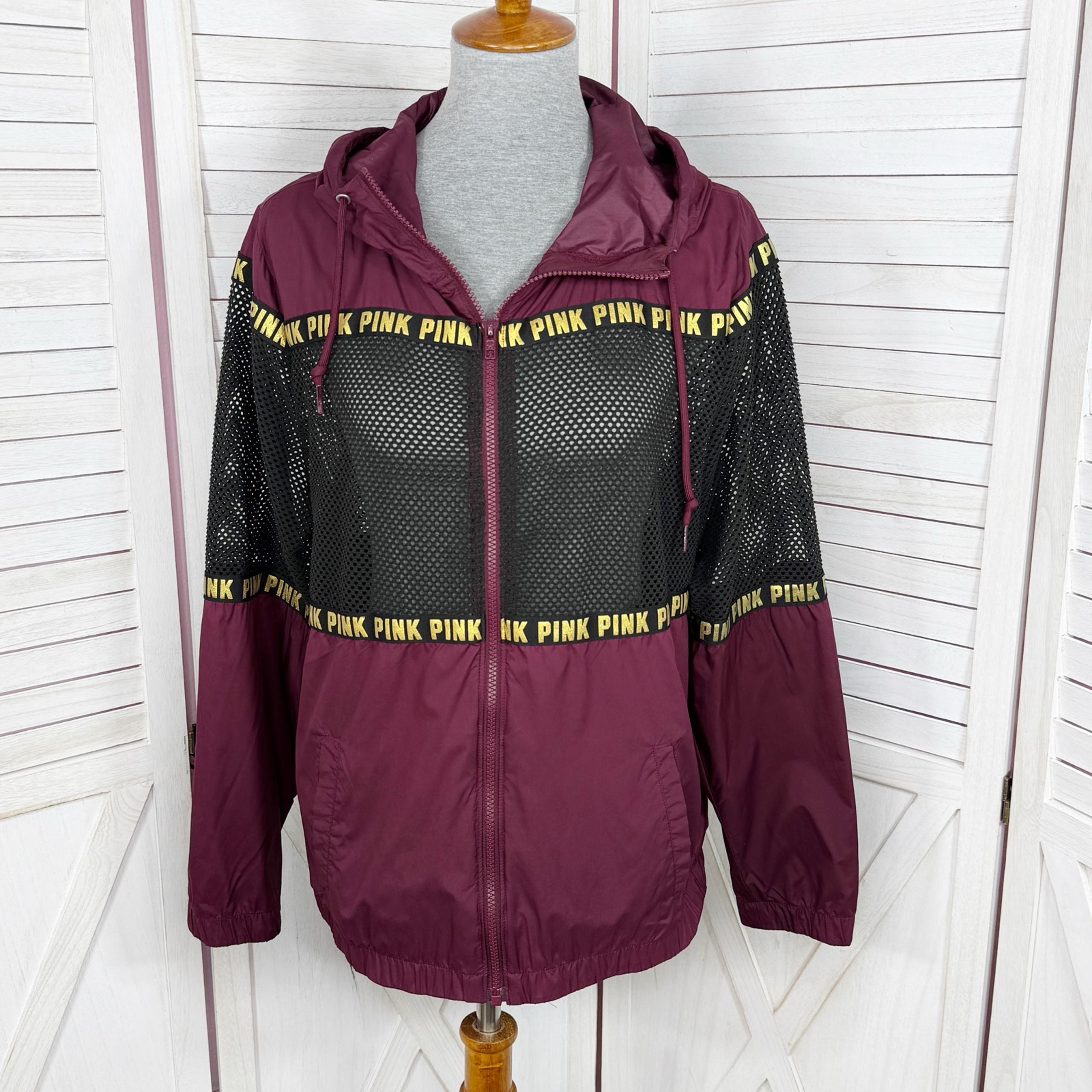 PINK Victoria's Secret Mesh Nylon Anorak Windbreaker Jacket Maroon Black Small