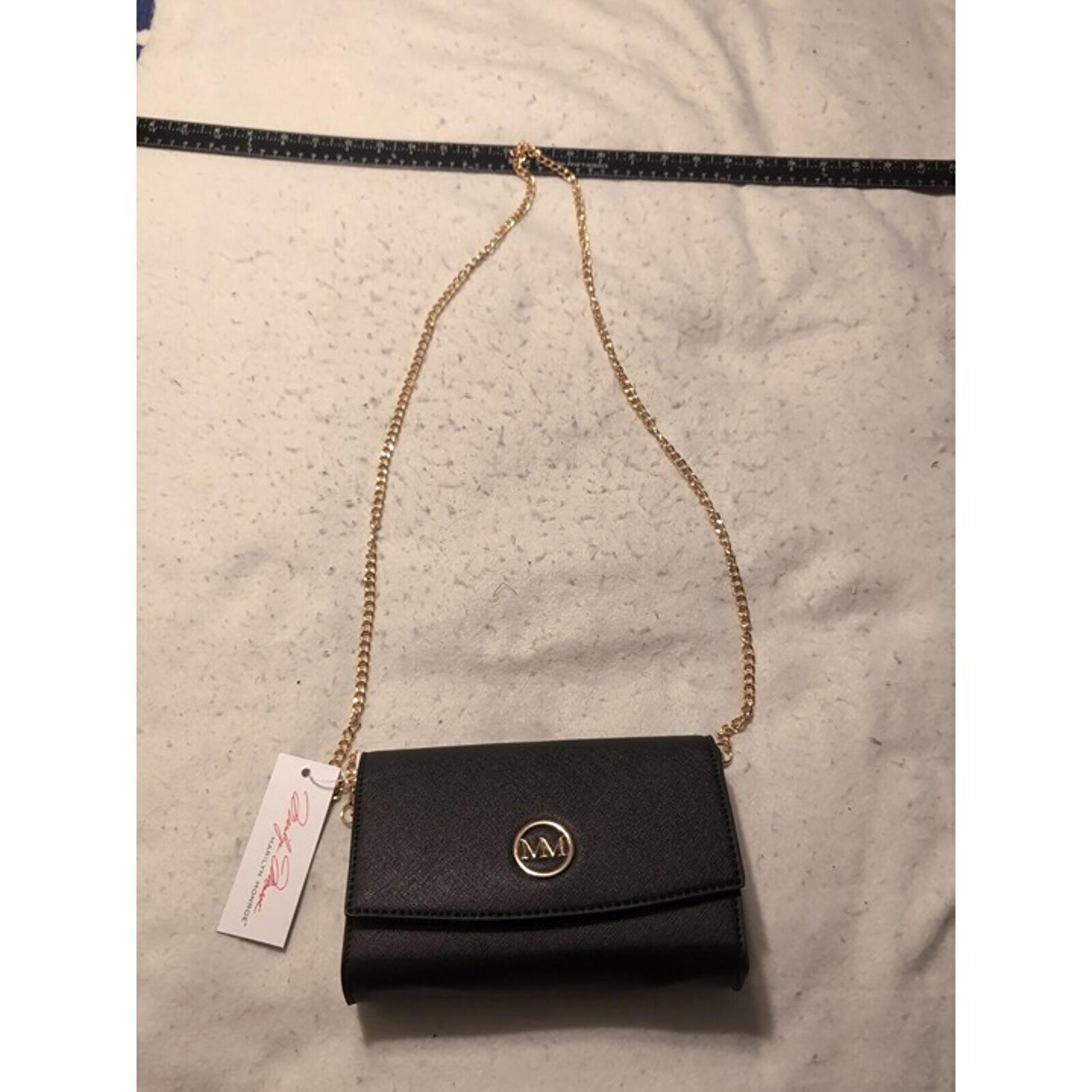 Marilyn Monroe Black Clutch Purse with Gold Crossbody Chain Strap, Red Interior