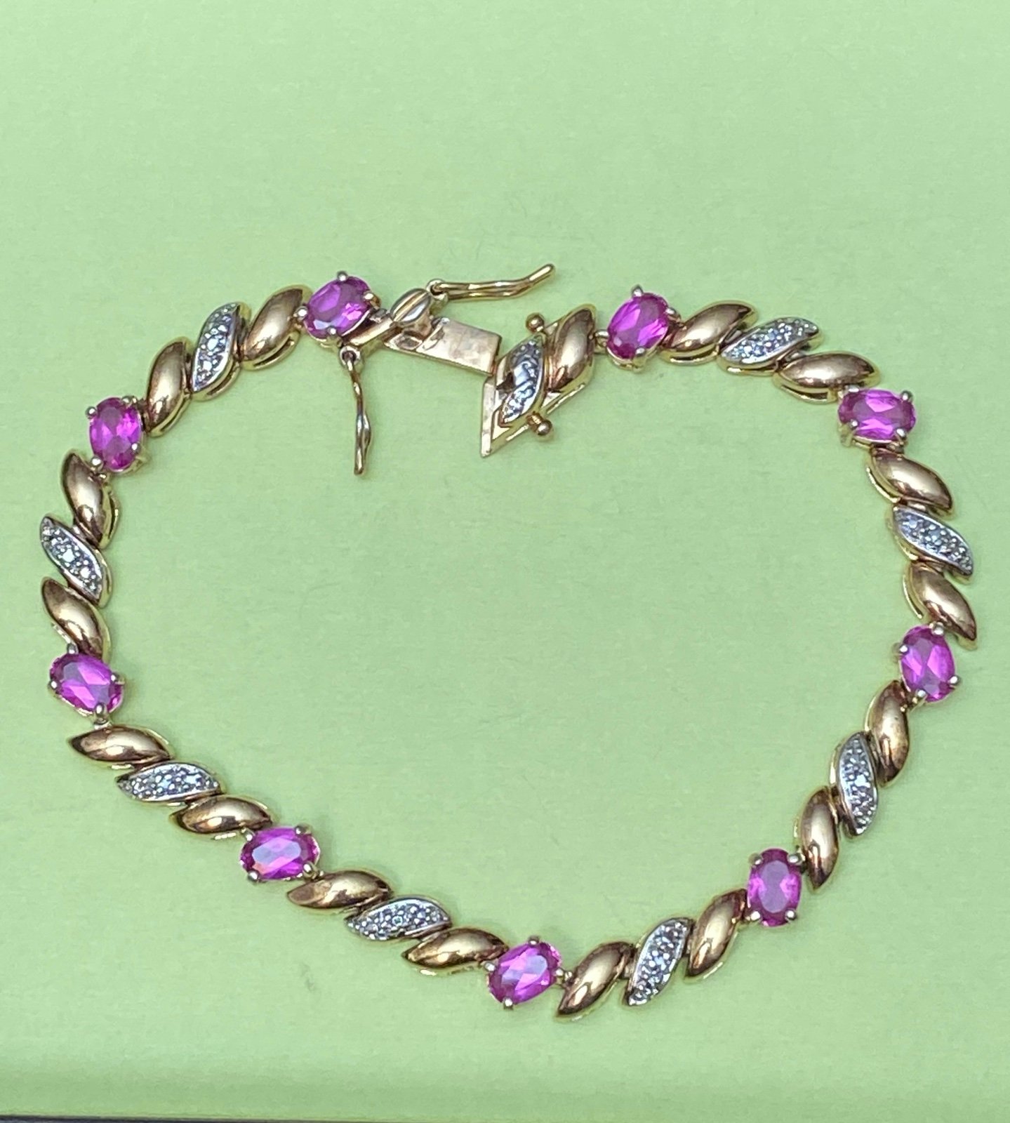 ROSS SIMONS STERLING SILVER 18K Vermeil RUBY & DIAMOND ACCENTED TENNIS BRACELET