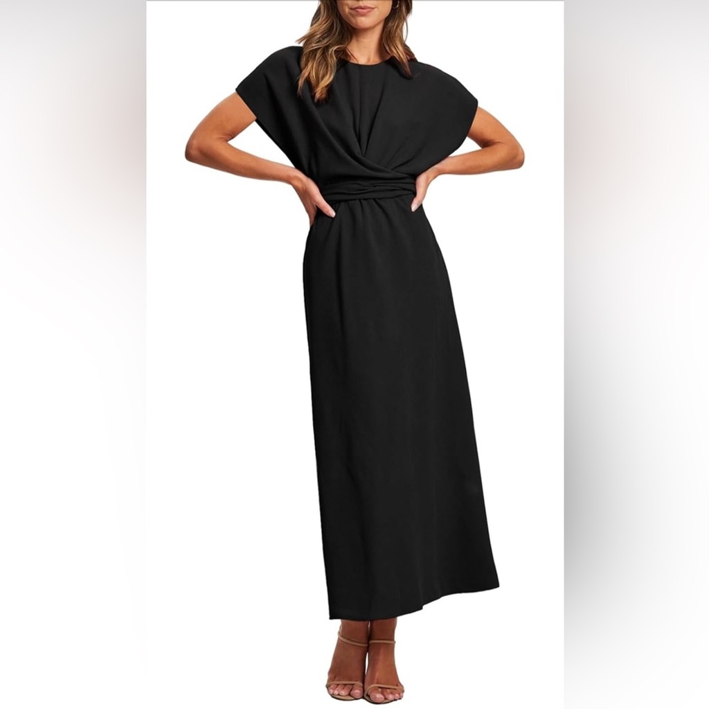 NEW Trendy Elegant Batwing Sleeve Front Wrap Tie Waist Maxi DRESS M