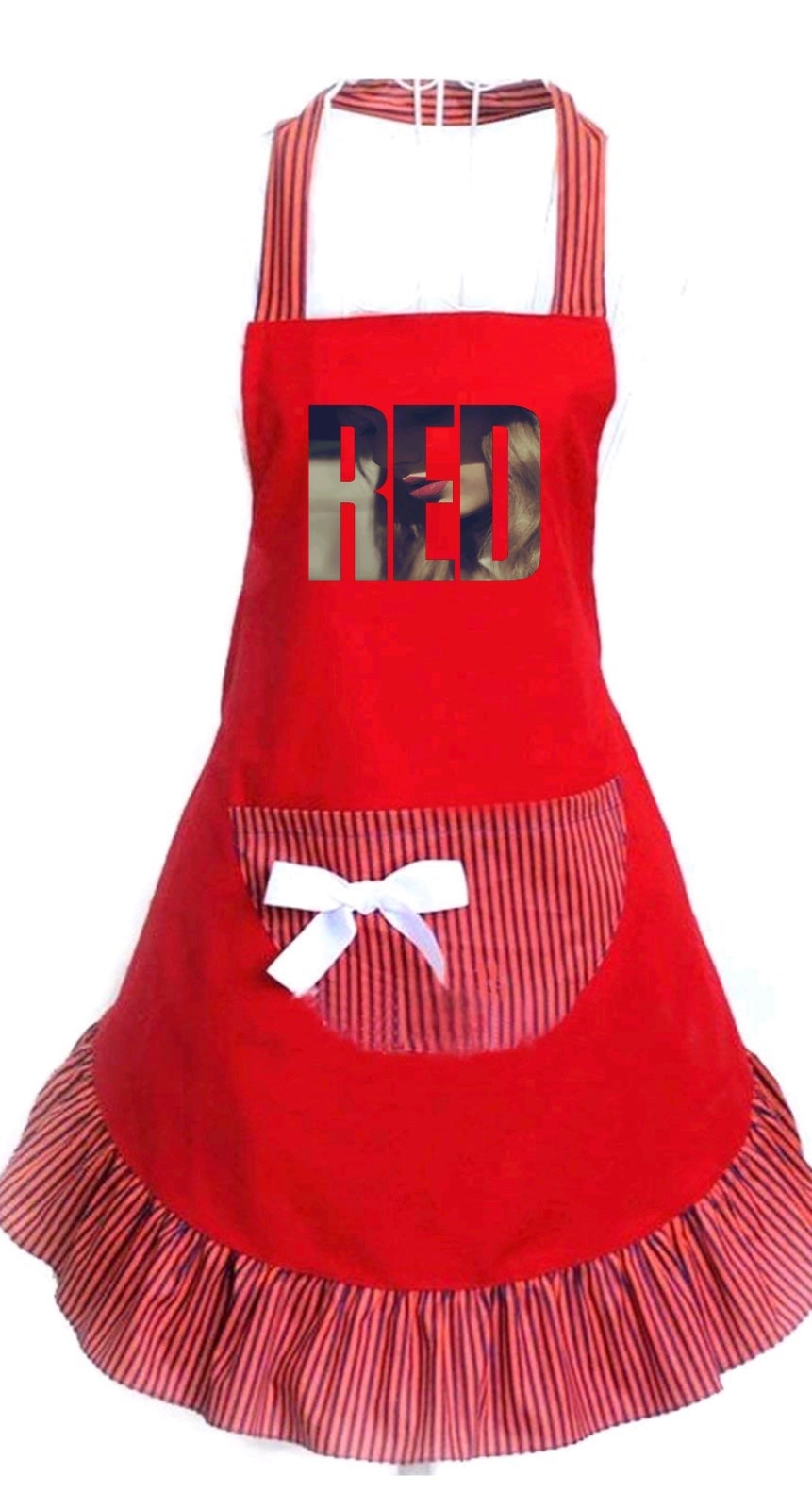 Red apron socks and mask