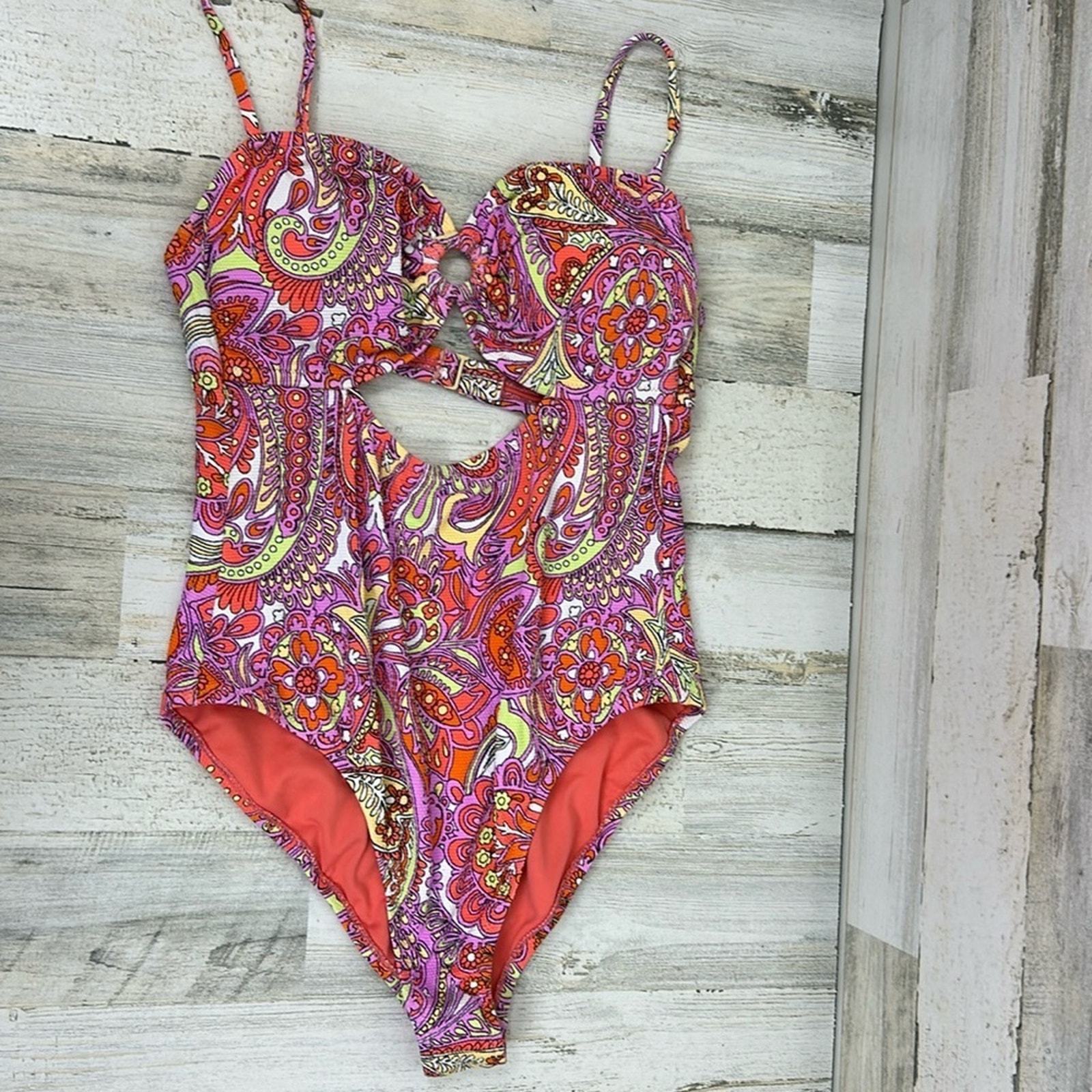 Jessica Simpson Womens large Floral O Ring cutout one piece swimsuit new swim