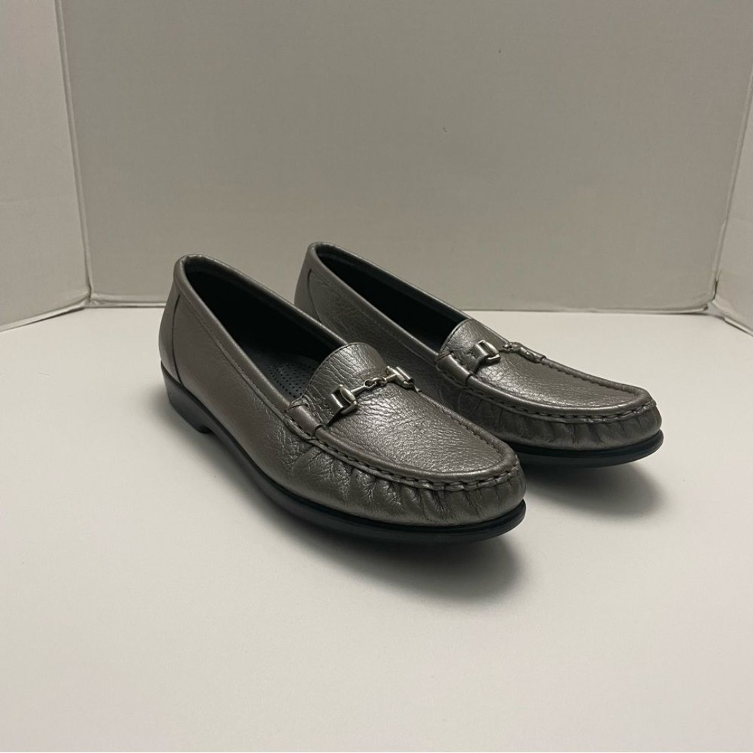 SAS Metro Slip On Loafer Leather Horsebit Comfort Travel Pewter Silver Metallic