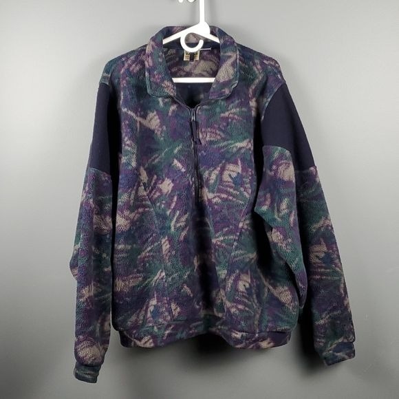 Vintage XL EMS Eastern Mountain Sports fleece Purple green camo pullover sweater