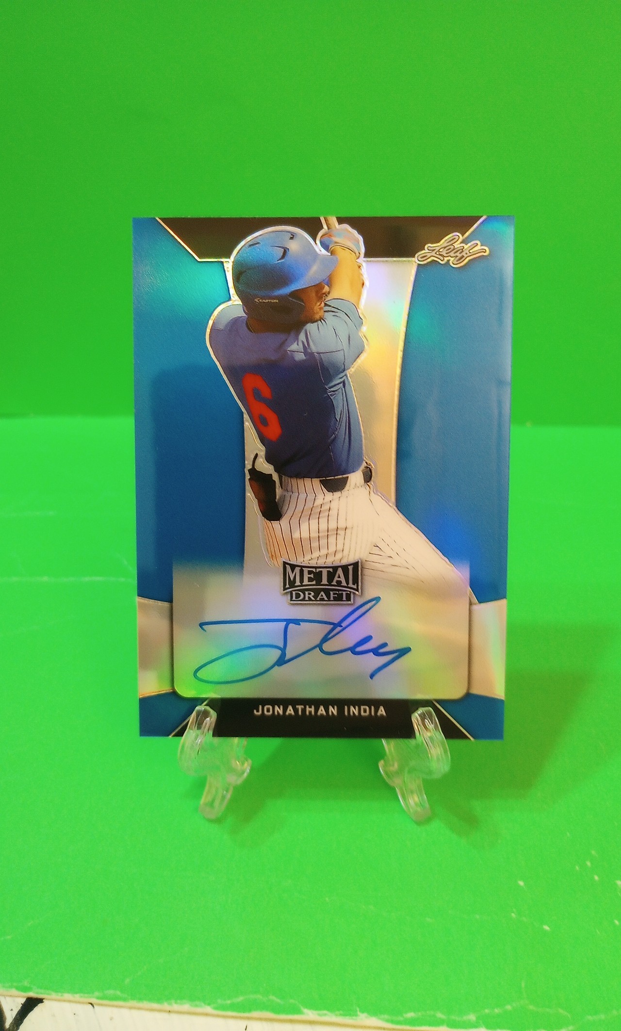 AUTO RC /35 JONATHAN INDIA ROOKIE CARD AUTOGRAPH PRIZM LEAF 2018 CINCINNATI REDS