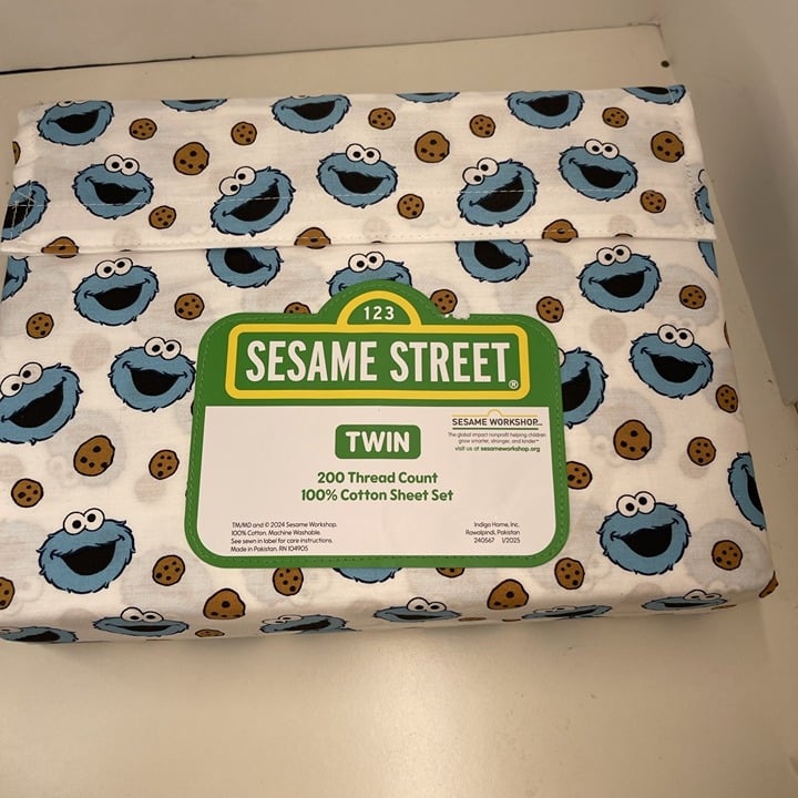 Cookie Monster Twin Sheets Set 100% Cotton 3 Pc. Sesame Street Brand Cookie New