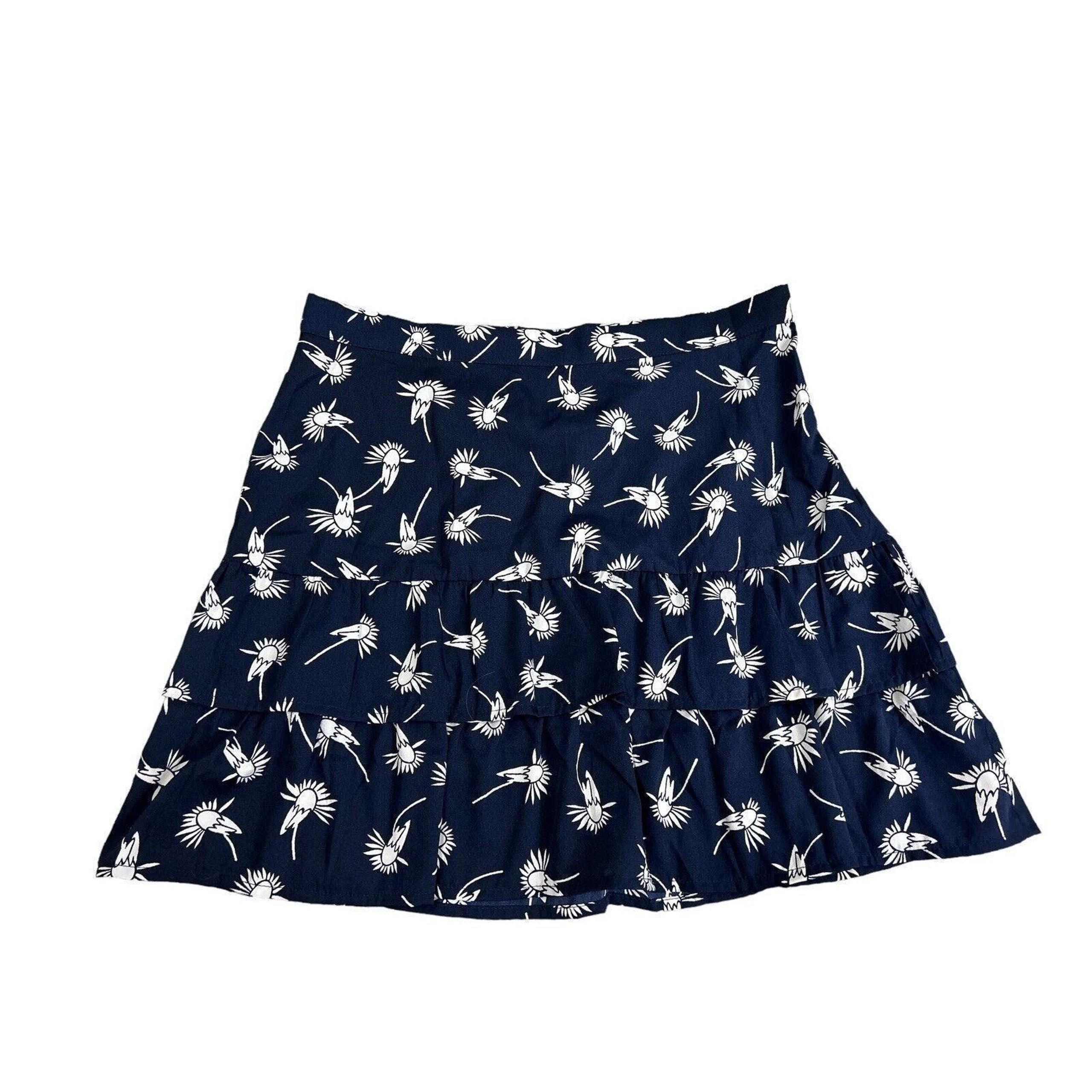 Anthropologie Porridge Skirt Size M Women’s Side Zip Blue White Print