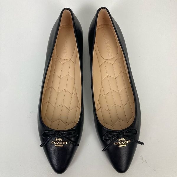 Coach Annabel Black Ballet Leather Pointed Toe Flat Shoes