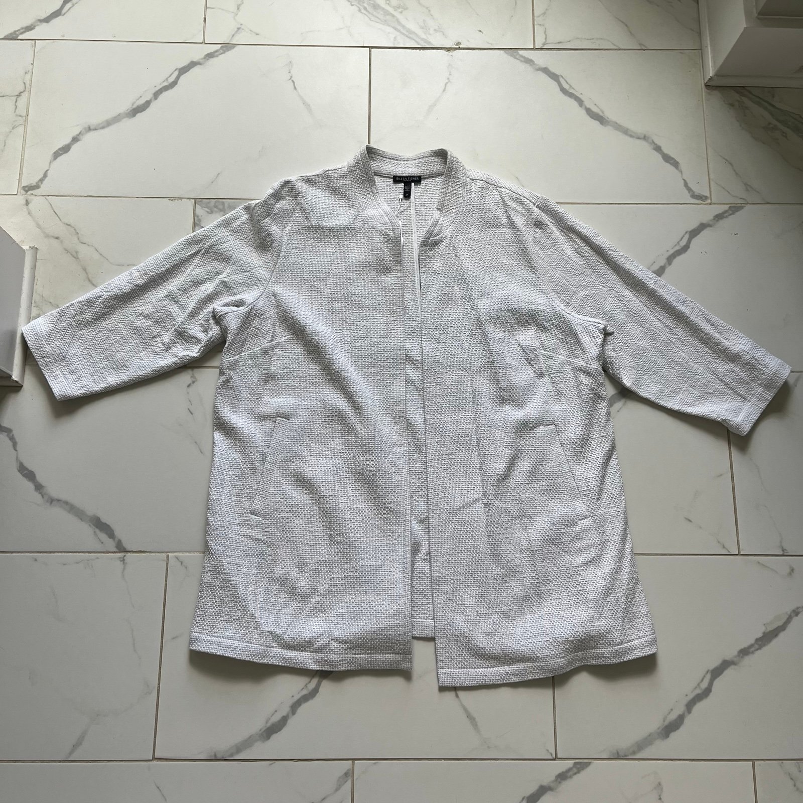 NWT Eileen Fisher White Organic Cotton Grid Stand Collar Jacket Size 2X