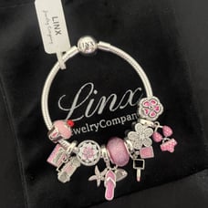 Linx Snake Chain Bracelet with Pink Themed Charms