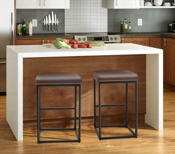 Bar Stools Set of 2 Brown Leather Vintage Counter Height Chairs Pub Breakfast Me