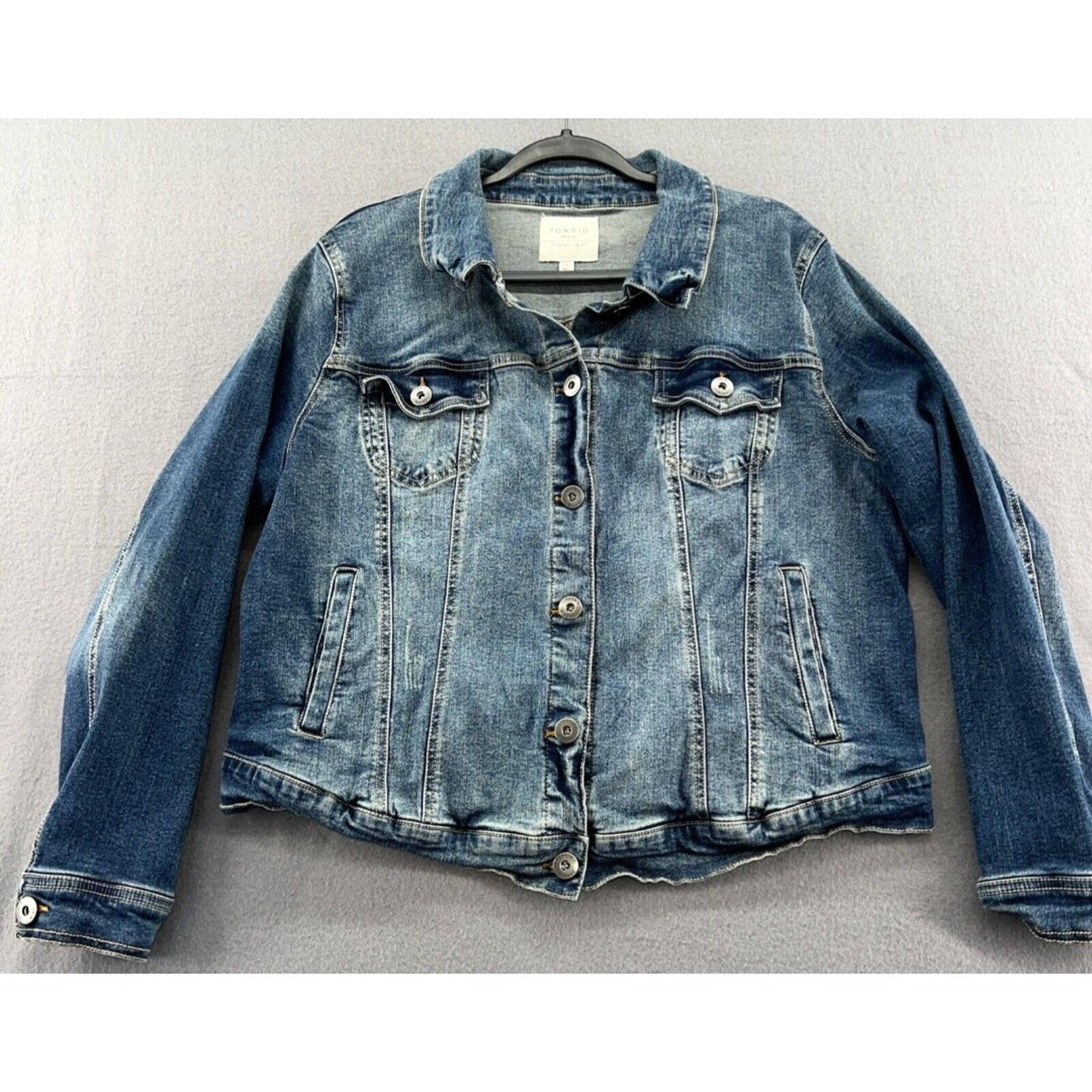 Torrid Jean Jacket Womens Size 1 Blue Denim Button Up Collared Long Sleeve