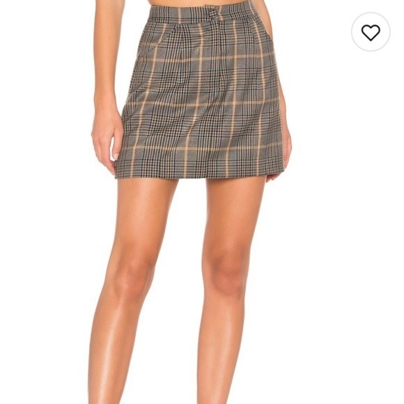 Lovers + Friends Brown Plaid Mini short lined Skirt Size Small dark academia NWT