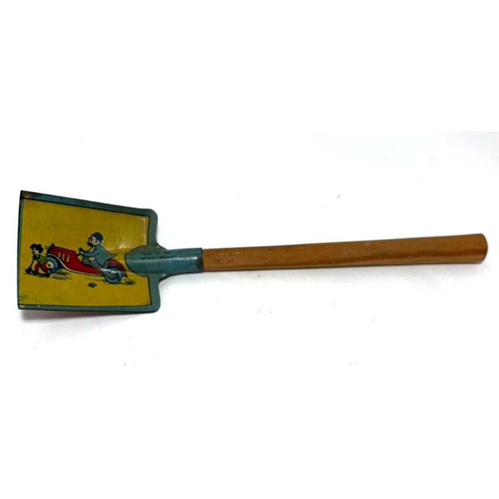 Vintage REY Brand 1930s Tin Lithograph Shovel Artist SLA Vigo Bright Graphics
