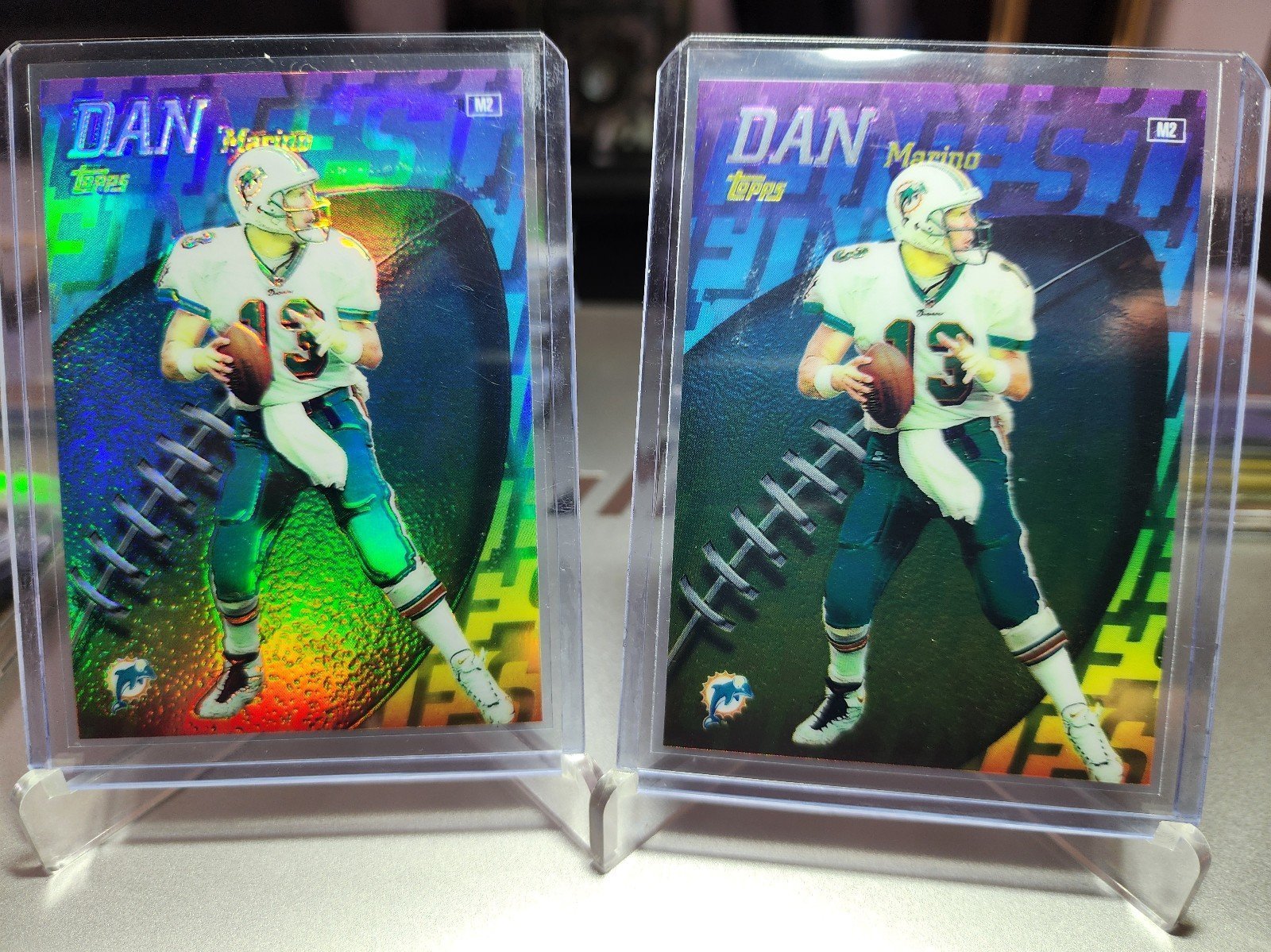 2 ~ 1998 Topps ~ Mystery Finest Dan Marino ~ 1 Refractor - 1 Foil version Miami