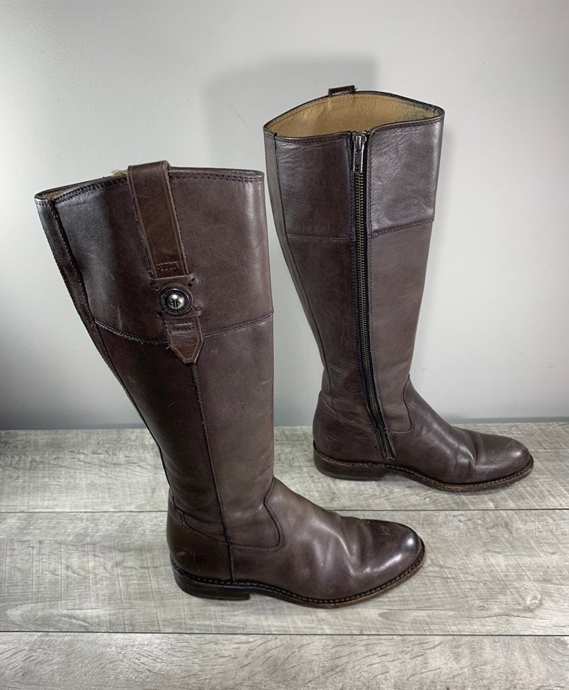 FRYE 76095 Jayden Button Tall Brown Leather Womens Riding Booties Boots Size 6.5