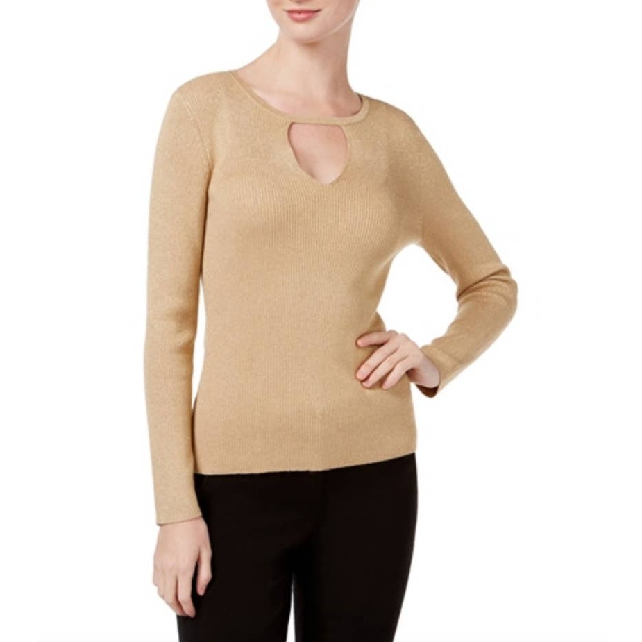 INC International Concepts Gold Lurex Cutout Ribbed Sweater - PXL