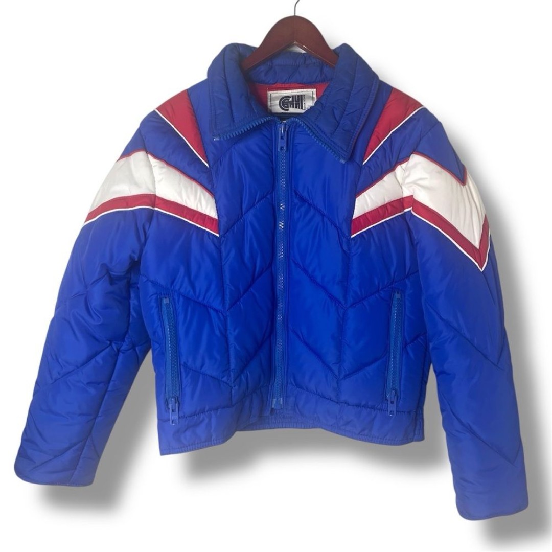 Vintage Action Design Snowboard Ski Puffer Jacket Medium Red White Blue