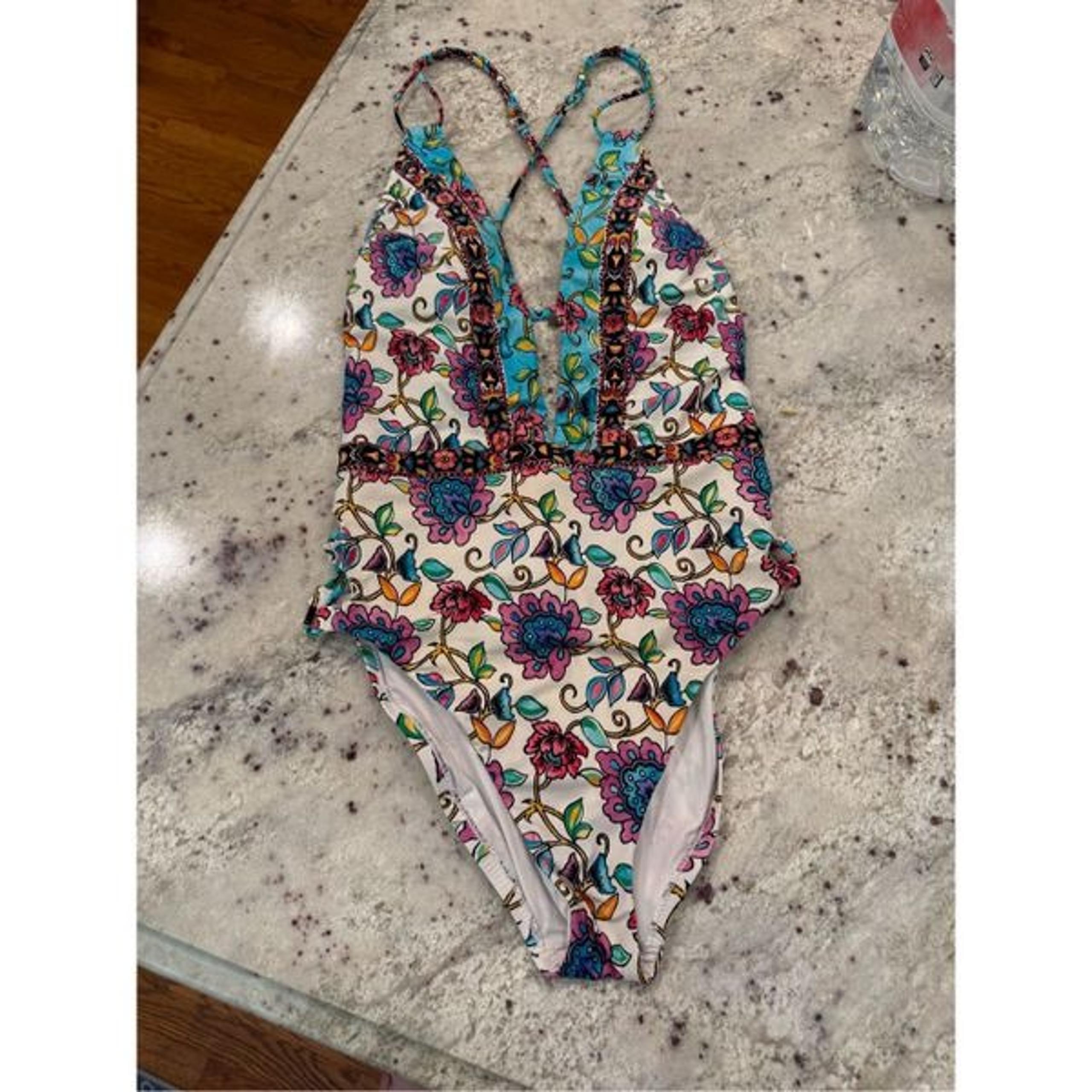 Nanette Lepore Multi Color Flower Print One Piece Swimsuit sz S NWOT
