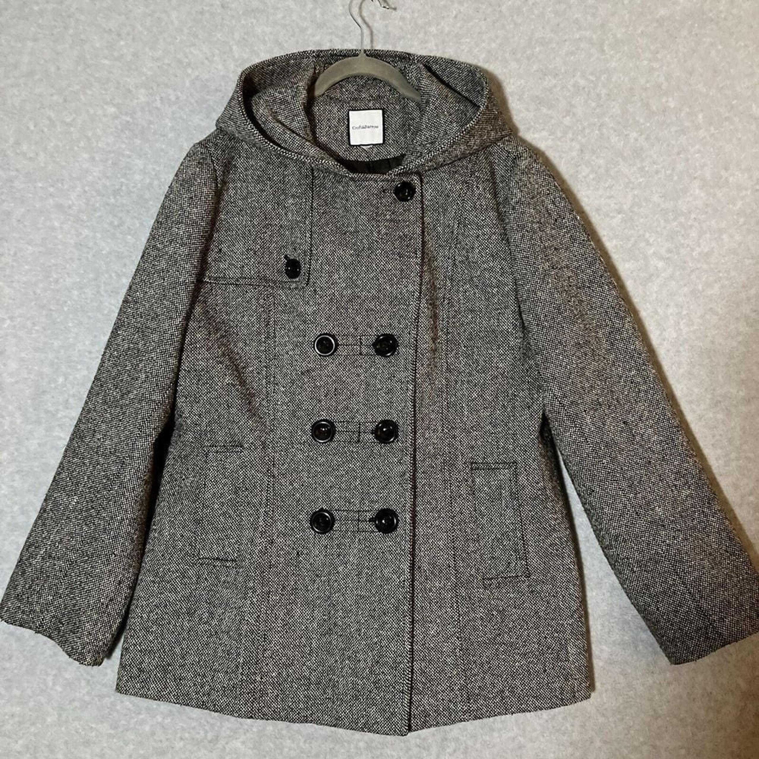 Womens Hooded Peacoat, Double Breasted Wool Blend Tweet Croft & Barrow Gray L/XL