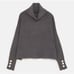 Zara Knit Faux Pearl Button Cuff Ribbed Funnel Neck Sweater Grey S