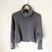 Zara Knit Faux Pearl Button Cuff Ribbed Funnel Neck Sweater Grey S