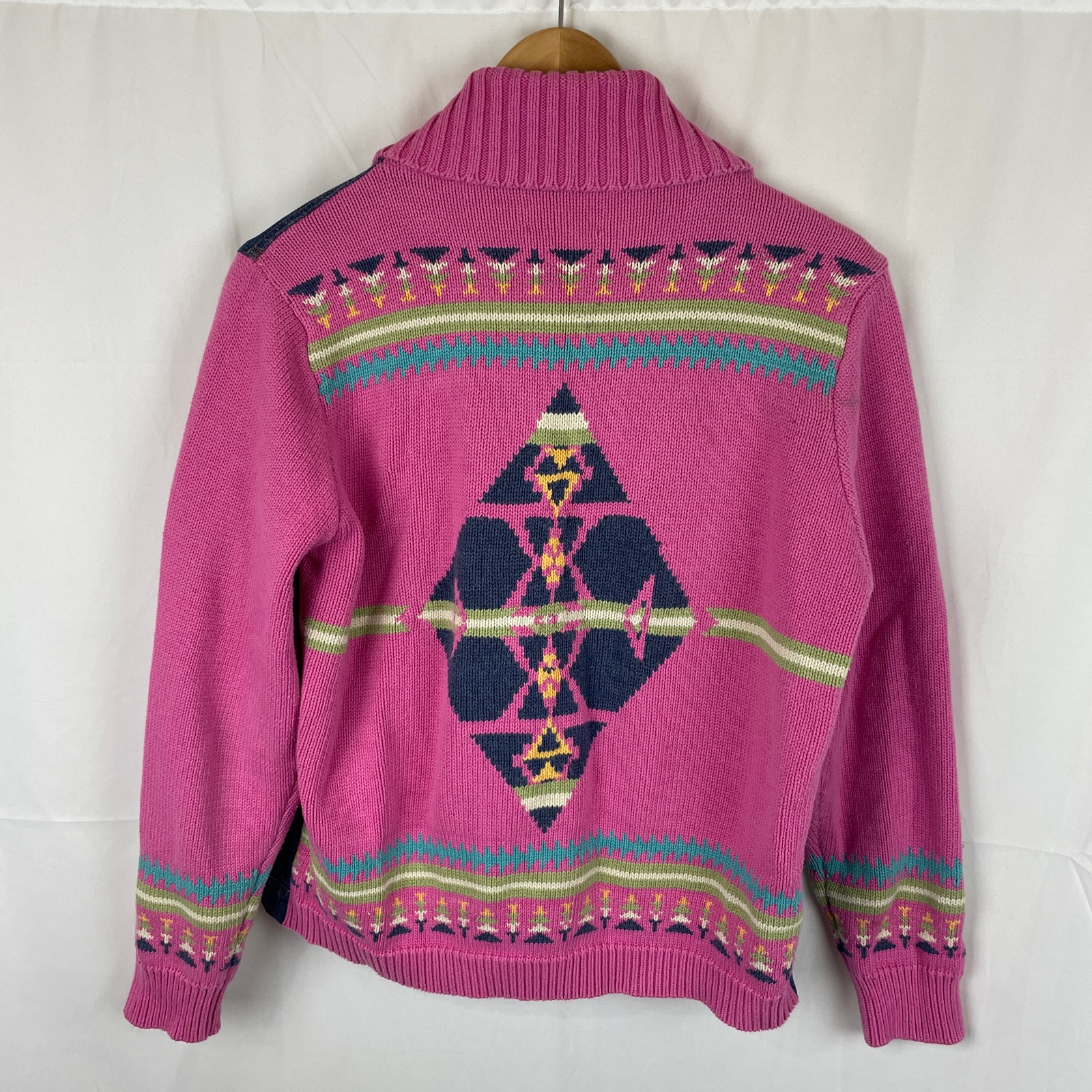 Pendleton Denim Knit Jacket Southwestern Jean Pink Women's Size L Petite LP