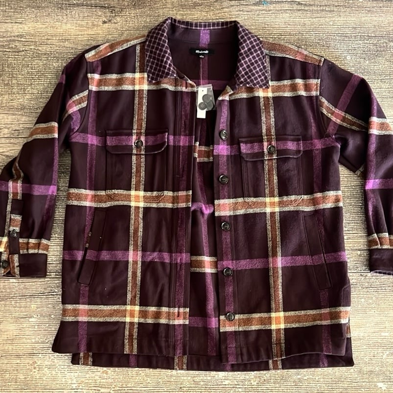 NWT Madewell maroon plaid shirt jacket with pockets
