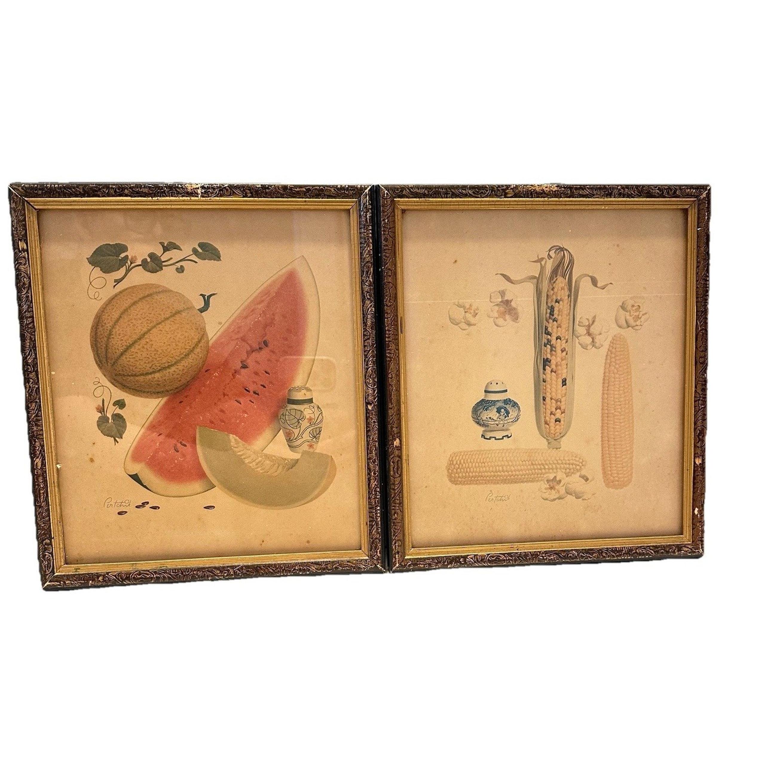 Vintage Farmhouse 1950s Mid Century Prints Morton's Salt Rustic Set Of 2 Signed