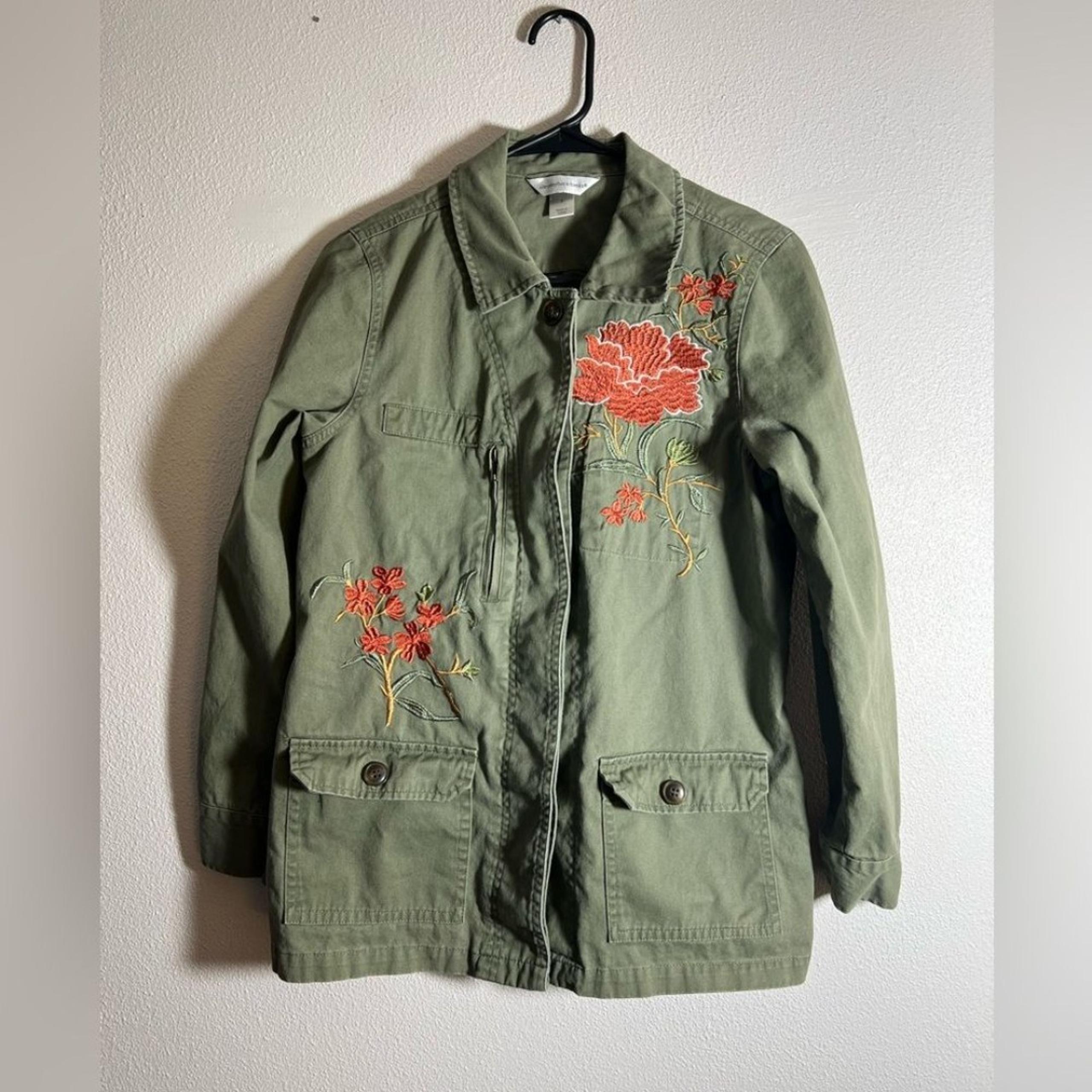 Christopher & Banks Embroidered Floral Utility Jacket Size Small Boho